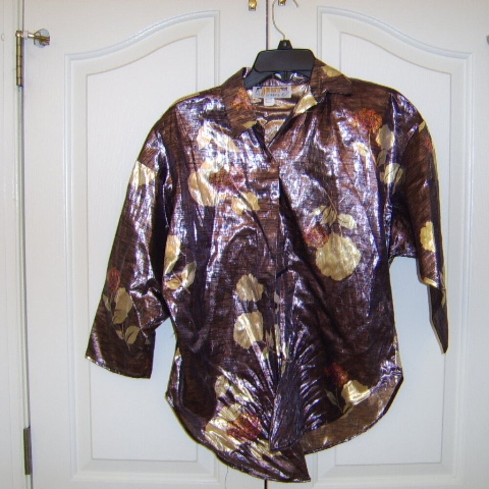 Brand New Just Christine Womens Colorful Metallic Floral Shirt - Size Med